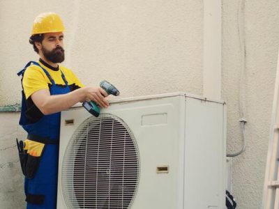 knowleadgeable-engineer-dissasembling-external-air-conditioner-metal-top-coil-panel-to-check-for-damaged-components-precise-mechanic-doing-repairing-on-busted-hvac-system-photo